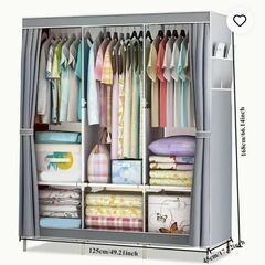 大型防塵カバー付きスタンドアップワードローブ　洋服収納棚　スチー...