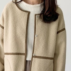 ボアパイピングショートコート アウター ボアコート おしゃれ レディースの画像