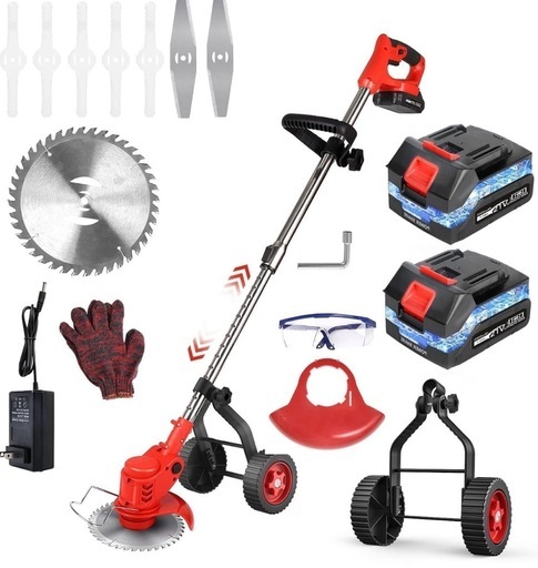 【人気品】電動草刈り機 充電式 21V 1800W 草刈機 コードレス軽量 赤