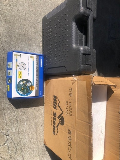 終了　エアコンガスチャージホース　真空引きポンプ