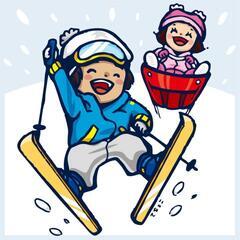 子供向けスキー、ソリ遊び