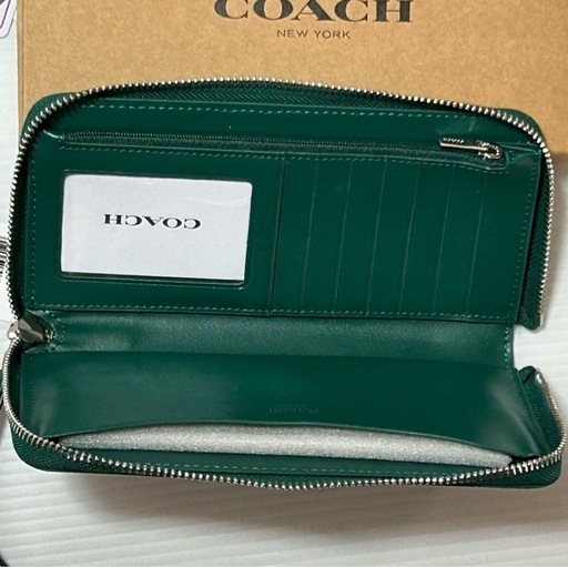 新品 コーチ COACH 長財布 シグネチャー キャンバス 緑 ラウンドジップ