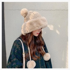 耳あて付きキャップ ニット帽 レディース 裏起毛 防寒 裏ボアの画像