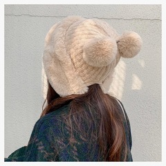 耳あて付きキャップ ニット帽 レディース 裏起毛 防寒 裏ボアの画像