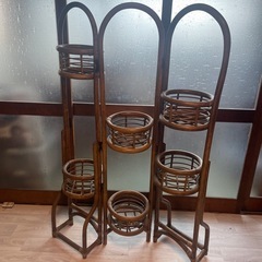 昭和レトロ ラタン３連 フラワースタンドの画像