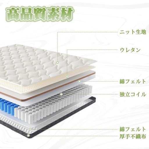 新品未開封☆ネット価格¥14980 VECELO マットレス シングル 極厚20cm 独立コイル 体圧分散 サイドサポート 高反発 通気性 ニット生地 ウレタン 抗菌防臭 毛玉防止 圧縮梱包 97×195×20cm ホワイト