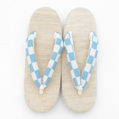 草履 夏用 亜麻 桜柄 フリーサイズ 24cm 水色 女性用 レディース 履物 2の3枚芯 ガード加工済み 未使用品 【キモノオフ野々市若松店】の画像