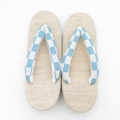 草履 夏用 亜麻 桜柄 フリーサイズ 24cm 水色 女性用 レディース 履物 2の3枚芯 ガード加工済み 未使用品 【キモノオフ野々市若松店】の画像