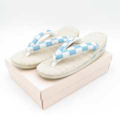 草履 夏用 亜麻 桜柄 フリーサイズ 24cm 水色 女性用 レ...