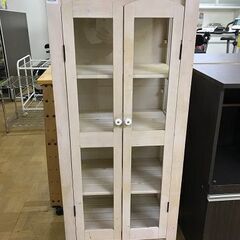 【FU1742】★ガラス戸 木製 収納棚 ホワイト  コンパクト...