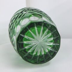 フラワーベース 花瓶 切子 クリスタルガラス グリーン 緑色 高さ約20cm ☆ 札幌市 北区 屯田 の画像
