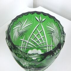 フラワーベース 花瓶 切子 クリスタルガラス グリーン 緑色 高さ約20cm ☆ 札幌市 北区 屯田 の画像
