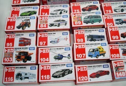 トミカ 68台セット 箱付き 大量！ 建設、緊急、バス、バイク、スポーツ