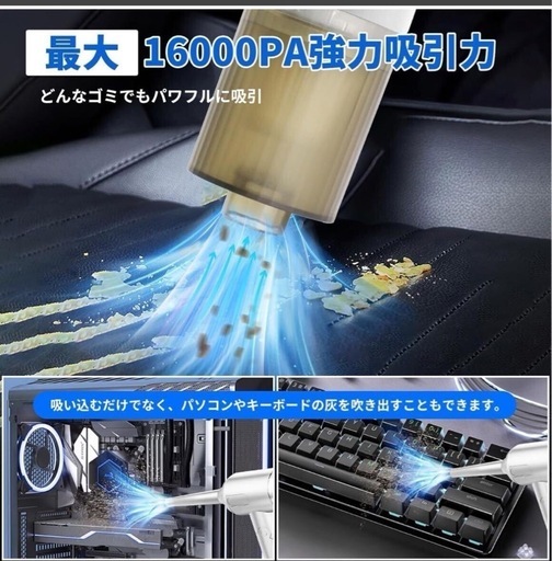 新品未使用品　ハンディクリーナー　ハンディ掃除機 ミニ車用掃除機コードレス USB充電式最大16000PA強力吸引力 照明ライト付