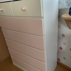 ピンク×白　タンス　チェスト　6段ベビーチェストの画像