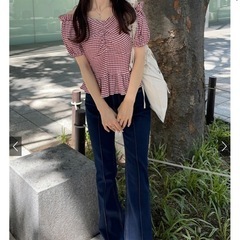 ブーツカットデニム　ピンタックフレアデニムパンツ[cu384] GRL グレイルの画像