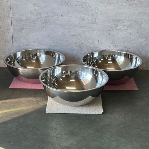 18-8 STAINLESS STEEL ステンレス製 ミキシングボール 60φ 内径600×深さ230 厨房用品 調理器具 3個セット まとめ売り 特大 ① Y0789