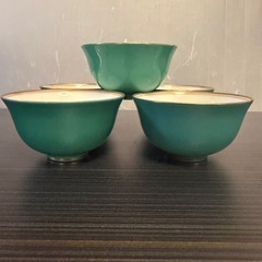 【皇室御用達】展示品 香蘭社 グリーン カトレア 金彩 湯呑み 5客セットの画像