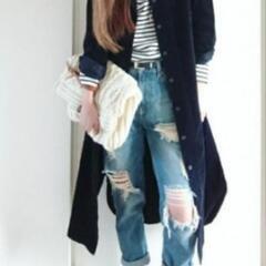 レディース　ユニクロ　ロングシャツ　ボーダー　トップス