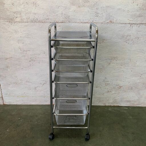 ステンレス製 キッチンワゴン 7段 業務用 厨房機器 ステンレス ワゴン 店舗用品 メッシュかご 水切りラック 店舗 厨房用品 キャスター付 Y0796
