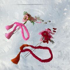 新品 祇園 ぎをん 幾岡屋　髪飾り 舞妓さん 芸妓 花かんざし ピンク・ 赤　2個 セット 卒業式 入学式 S_015の画像