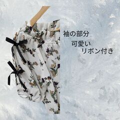 中古 花柄 オフショルダーブラウス リボン 白 S_008の画像