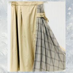 美品  Hok trish ロングスカート チェック 切り替え スカート オリーブ デオリーブ S_018の画像
