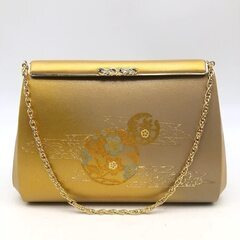 ss7211　 和装小物 2点セット ゴールド 草履 鞄 桐箱入り 金糸 刺繍 皮螺鈿 華やか お祝い 和服 礼服 着物用 女性用 バッグ ぞうり 和装小物 中古の画像