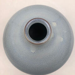 ss7212　小石原焼 太田秀隆作 花瓶 高さ17cm 共箱入り 青×緑 グラデーション 陶器製 壺 花器 焼物 陶磁器 ブルー系 フラワーベース 球 飾りインテリア 花瓶 中古の画像