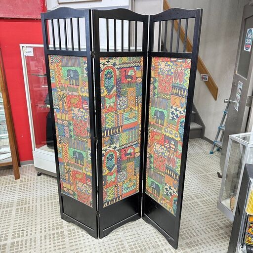 アジアンテイスト柄 パーテーション 3連 衝立 高さ180cm