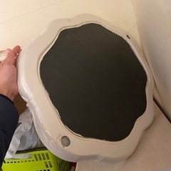 アンティーク調　陶磁器　白　青　ホワイト　ブルー　ウォールミラー　壁掛け鏡　丸型　楕円型　花柄　ヨーロッパ調　の画像