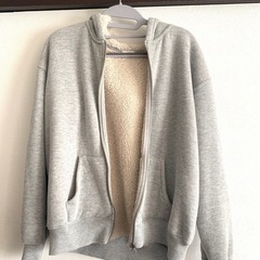 【割引あり】GU 裏ボアフルジップパーカ（長袖） M グレー