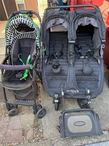 【引き取り限定】【オマケ付】baby jogger ベビーカー　特注タイヤ＋立乗りローラー付き