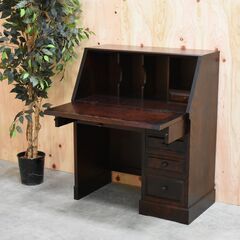 【6/9受渡完了】≪yt1782ジ≫ 北海道民芸家具 ライティングビューロー 国産ビンテージ家具 クラレインテリア チェスト/引き出し/机/デスク/中古家具/宮城県仙台市 70109-09の画像