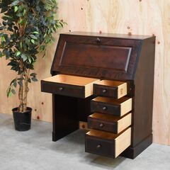 【6/9受渡完了】≪yt1782ジ≫ 北海道民芸家具 ライティングビューロー 国産ビンテージ家具 クラレインテリア チェスト/引き出し/机/デスク/中古家具/宮城県仙台市 70109-09の画像