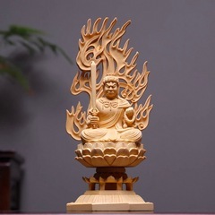 新品 不動明王檜木八角仏像