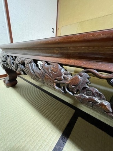 木製彫刻入り座卓欲しい方値段交渉OKです！ 座卓 木製脚 幅1800×奥行900㎜ ラバーウッド（ブラウン）食卓
