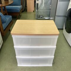 【リサイクルショップ　ピカソ　小松原】幅56㎝ アイリスオーヤマ ウッドトップチェスト 3段 ホワイト/ナチュラル★2590★の画像