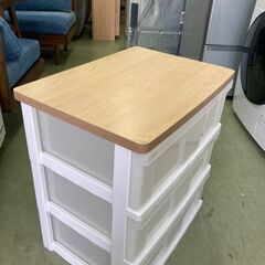 【リサイクルショップ　ピカソ　小松原】幅56㎝ アイリスオーヤマ ウッドトップチェスト 3段 ホワイト/ナチュラル★2590★の画像