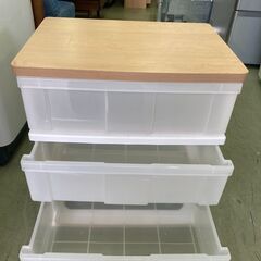 【リサイクルショップ　ピカソ　小松原】幅56㎝ アイリスオーヤマ ウッドトップチェスト 3段 ホワイト/ナチュラル★2590★の画像