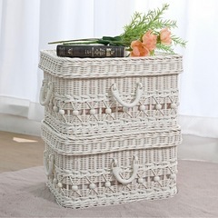 【定価36000円/楽天市場⭐︎4.7】ホワイトラタン蓋付きバスケットの画像