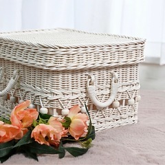 【定価36000円/楽天市場⭐︎4.7】ホワイトラタン蓋付きバスケットの画像