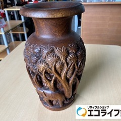 1ヶ所ヒビあり❗️　アジアン雑貨　木彫　花瓶