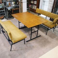  3点セット！journal standard Furniture  ジャーナルスタンダードファニチャー   PAXTON LD BENCH umber パクストン LD ベンチ アンバー 2台  エルディベンチ 長椅子 アーム付き  パクストン エルディ テーブル  PAXTON LD TABLE の画像