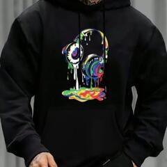 20%オフ🉐新品☆ヘッドフォンプリント付きメンズ快適フリース裏地...