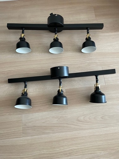 IKEA RANARP ラーナルプ　シーリングトラック　スポットライト3個　ブラック　２つセット　電球付き