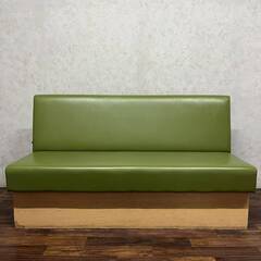 🔷🔶🔷WY15/89 相合家具 SOGOKAGU ソファベンチ ロビーソファ ロビーベンチ 緑 グリーン オリーブ 背付き 待合 応接 エントランス オフィス〇🔷🔶🔷の画像