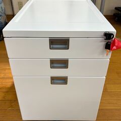 3段キャビネット　ワゴン　スチール製　事務用　デスクワゴン　ホワ...