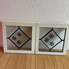 《決まりました》木×ガラスの飾り板　２枚