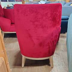 【愛品倶楽部柏店】 1Pチェア&オットマンSET ベロア調生地 赤の画像